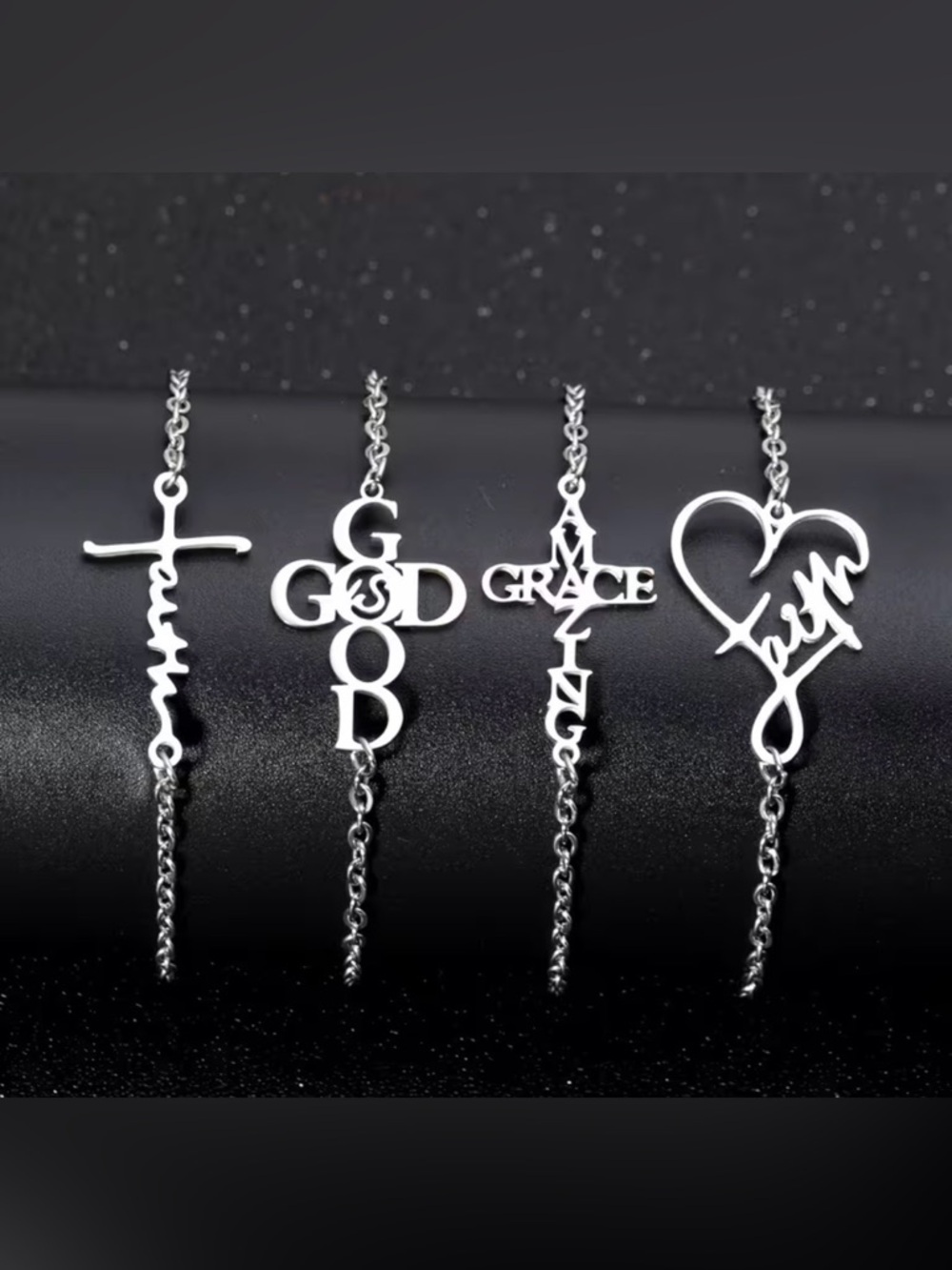 Silver Inspirational Script and Wordplate Bracelets Set of 4